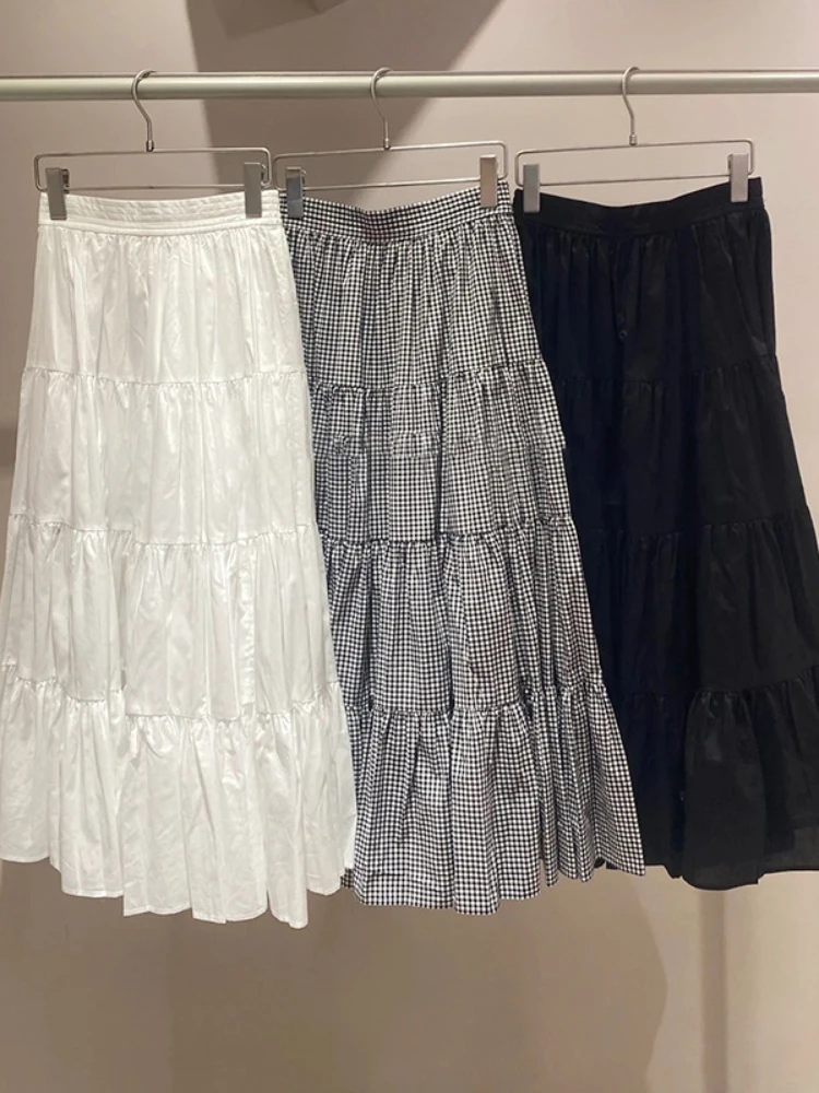 

iYunDo Long Skirts Women Jupes High Waist Layered Cotton Flared Puff Skirt 2022 Spring Summer New Japanese Style Mujer Faldas