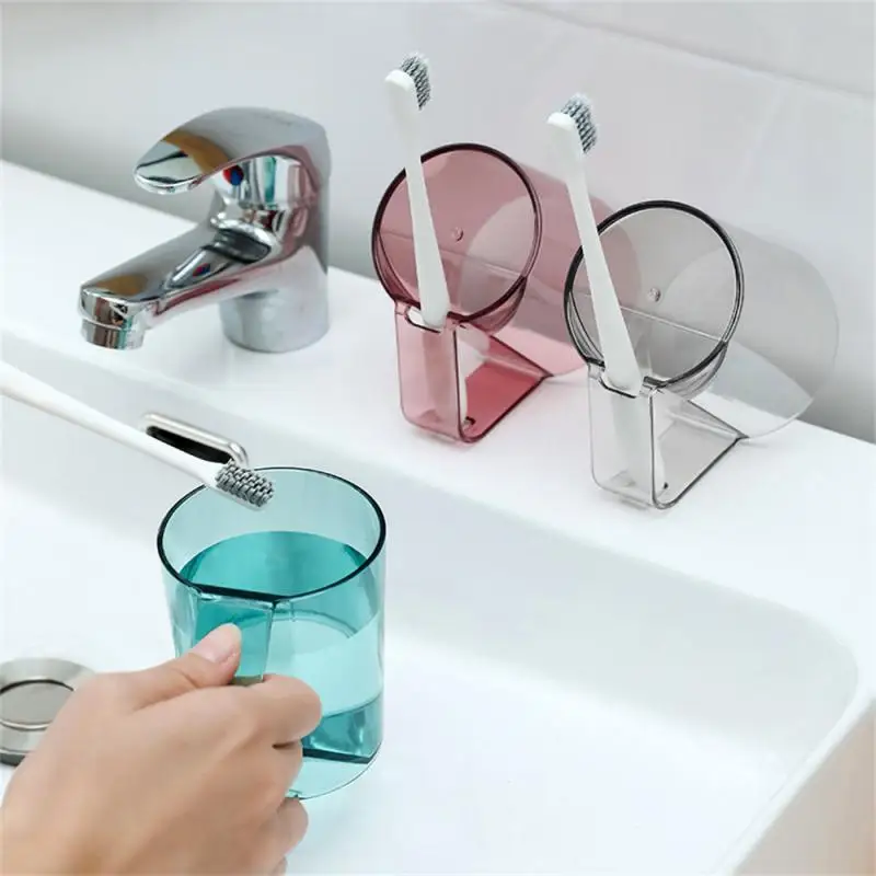 

Inverted Mouthwash Cup Toothbrush Holder Simple Transparent Resistant Cold Heat Bathroom Dust-proof PS Brushing Cup with Handle