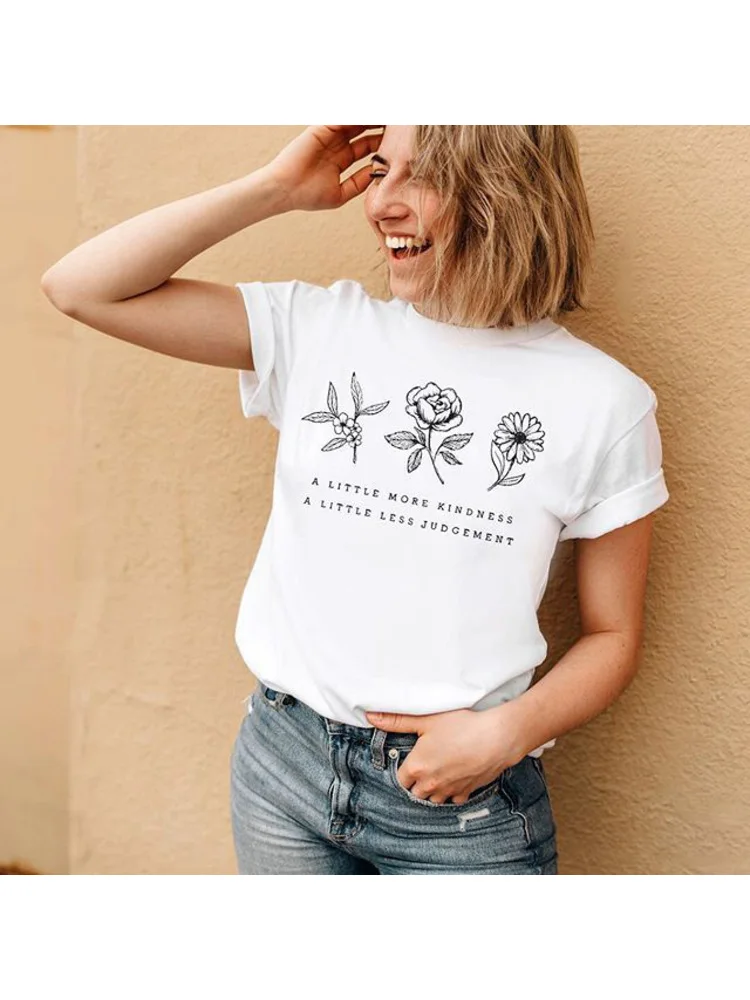Женская футболка с цветочным принтом A Little More kinder, футболка с цветочным принтом, модная одежда для женщин
