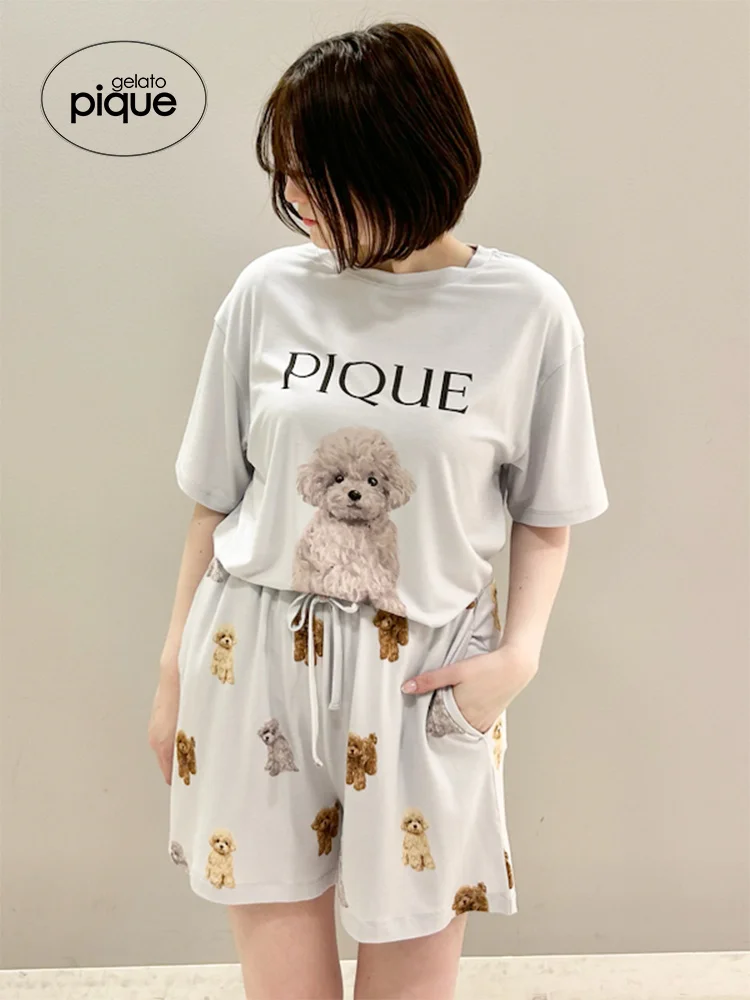 Pajama Room Wear Gelato Pique Women Pajamas Cute Poodle Short Sleeve T-shirt Shorts Trousers Long Dress Sleepwear Summer Modal