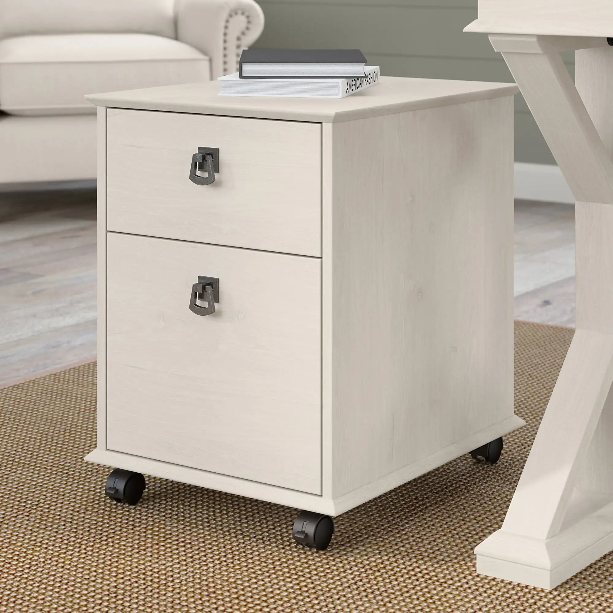 

Bush Furniture Homestead Farmhouse Mobile File Cabinet in Linen White Oak
