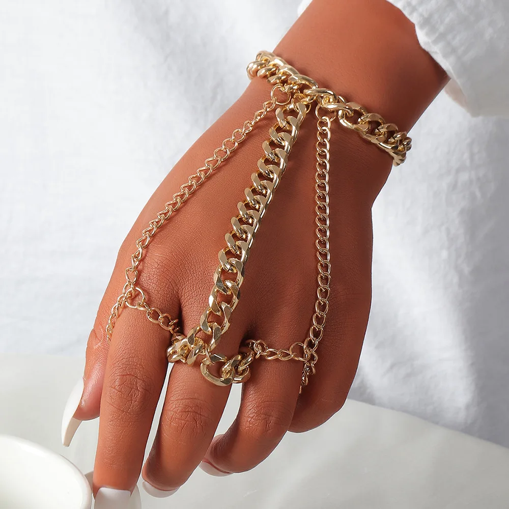 

Gold Finger Ring Bracelet For Women Man Multi-layer Link Chains Bracelets Statement Hip Hop Bracelets & Bangles Gift Party