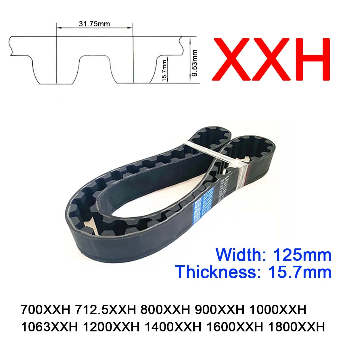 

1Pc Width 125mm XXH Rubber Trapezoid Tooth Timing Belt Pitch Length 700 712.5 800 900 1000 1063 1200 1400 1600 1800mm Closed