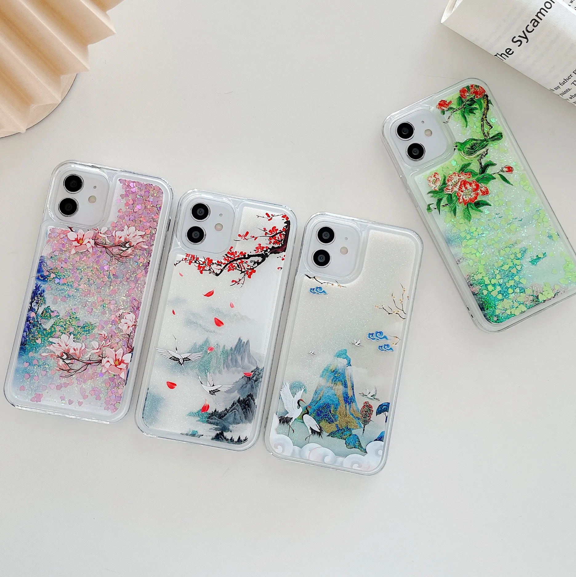 

Liquid Quicksand Phone Case for iPhone 14 13 Pro Max 12 11 Mini XR XS 7 8 Plus SE 2020 Shockproof Cute Painted TPU Glitter Cover