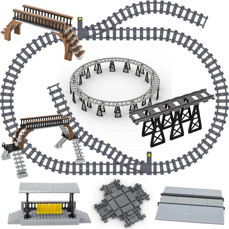 

DIY City Train Rail Straight & Curved &Soft Track Set Building Blocks Compatible All Railway Electric Train Accessories