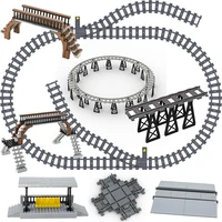 diy city train rail straight curved soft track set building blocks compatible all railway electric train accessories
