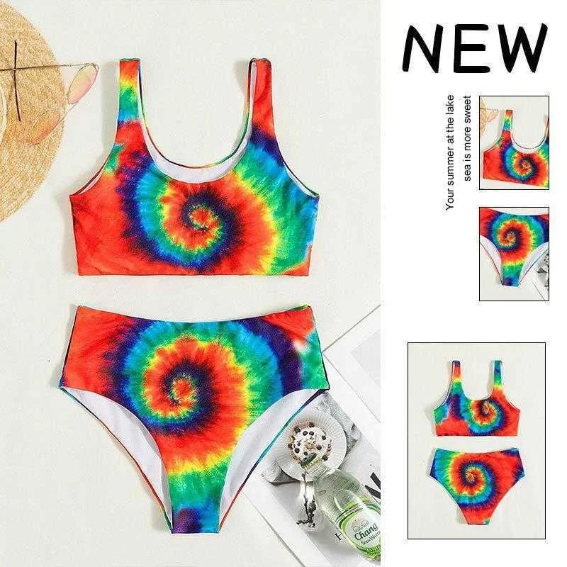 

Fashion Colorful Printing Split Swimsuit Female Spring Bathing Suit Ins