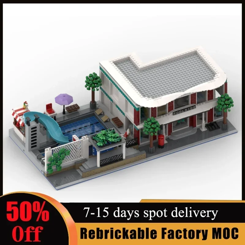 

Modular City Poolside Street View City Outdoor Poolside Building Block MOC-139779 Model DIY Kids Toy Educational Birthday Gifts