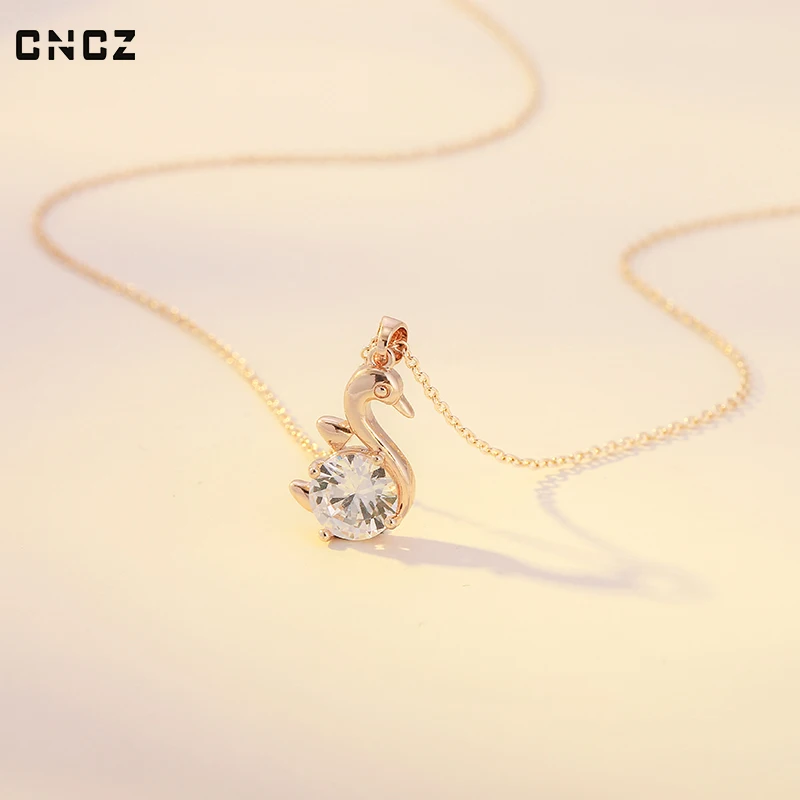 

Rose Gold Swan Necklace Women Girls Clavicle Chain Inlaid With Transparent Color Glass Stone CNCZ Simple Style Fashion Jewelry