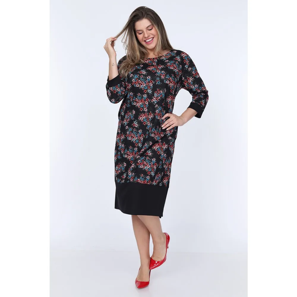 

Schık Woman Large Size Floral Printed Dress Coral 1575