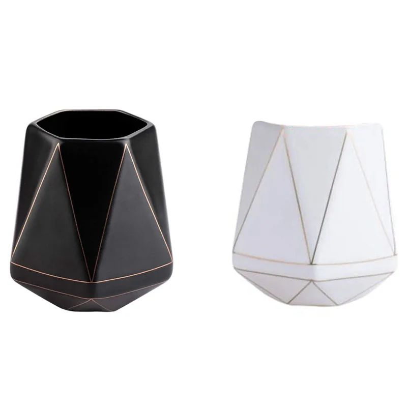 

Pencil Holder Organizer,Special Polyhedron Golden Pattern Ceramic Pen Holder [Pen Cup] [Makeup Brush Holder]