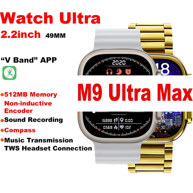 

Умные часы M9 Ultra Max, оригинальные Смарт-часы для мужчин и женщин, с Bluetooth, компасом, GPS, отслеживанием местной музыки, PK Hello Watch 2, 49 мм