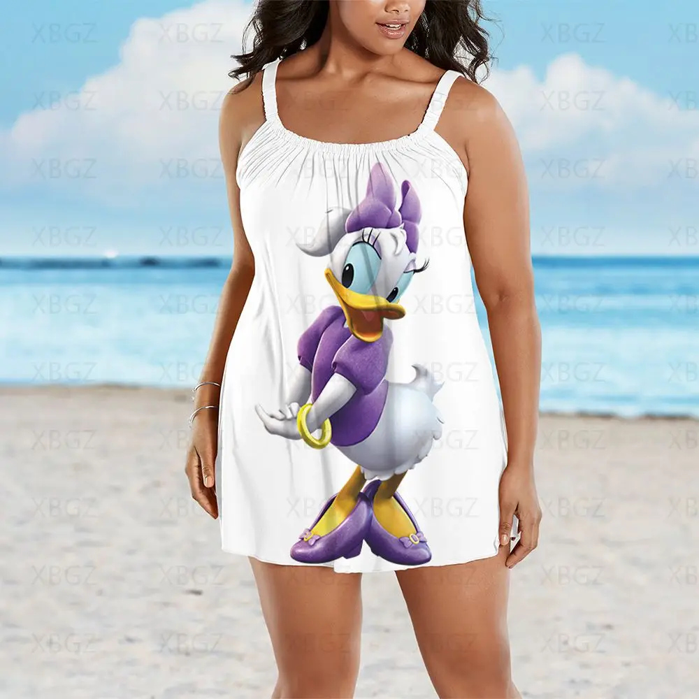 Plus Size Summer Outfits Sexy Dresses Woman 2022 Sleeveless Elegant Women Boho Chic Dress Sling Donald Duck Print Cartoon Beach