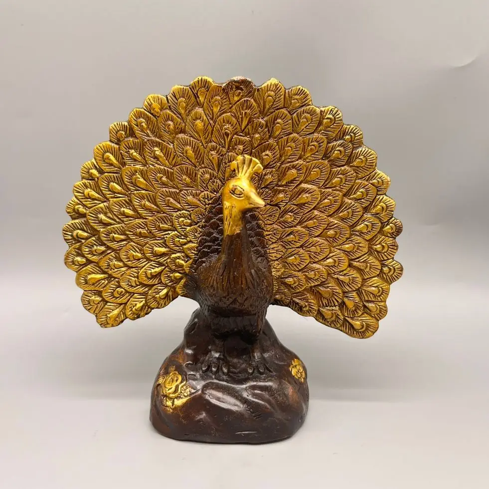 

Collect Chinese Elaboration Brass Auspicious Lucky Wealth “ Peafowl” Metal Crafts Home Decoration