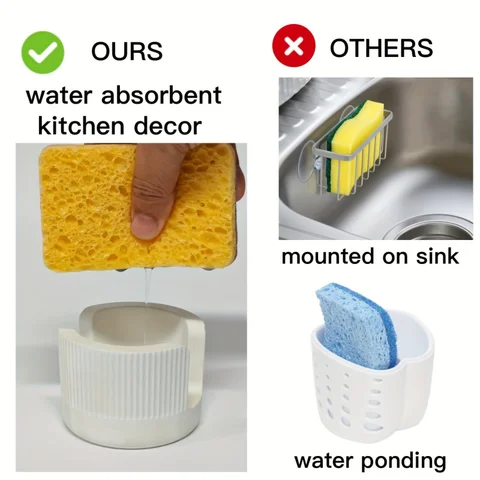 Quick-Dry Sponge Holder | Ventilated Sink Organizer with Drainage Holes for Kitchen Countertop, Dish Sponge & Brush Storage