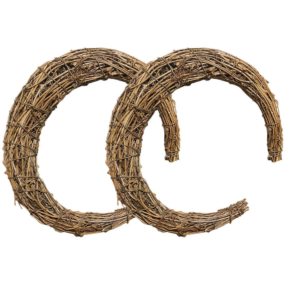 

2 Pcs Smilax Rattan Vine Branch DIY Wreath Rings Moon Decor Making Frame Shaped Hoops