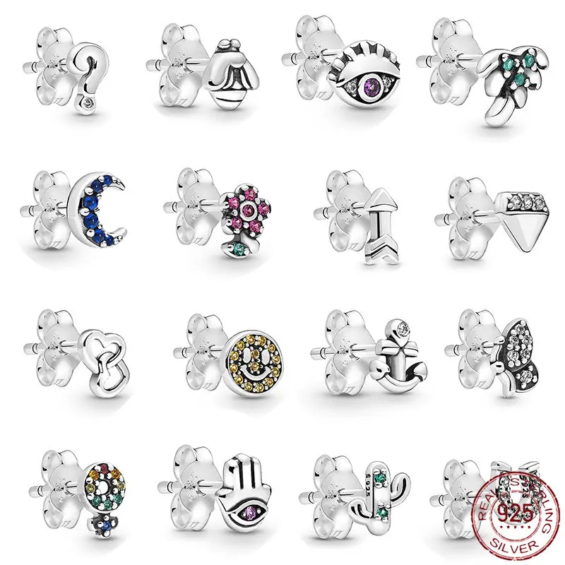 

100% 925 Sterling Silver Fine Ear Stud Personalized Pendant Rose Gold Crystals Earings Sets Pack Gifts Jewelry Silver Earrings