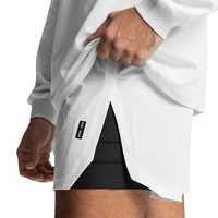 2 in 1 breathable gym shorts men summer 2022 solid color chic hem quick dry casual shorts sportswear tennis homme running shorts