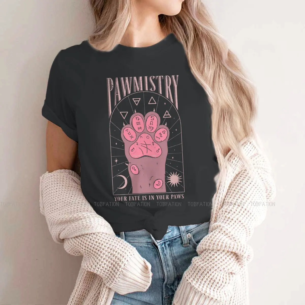 

Pawmistry Essential женская футболка, футболки для влюбленных кошек, кавайные хлопковые топы, футболка с графическим рисунком, свободная Мода