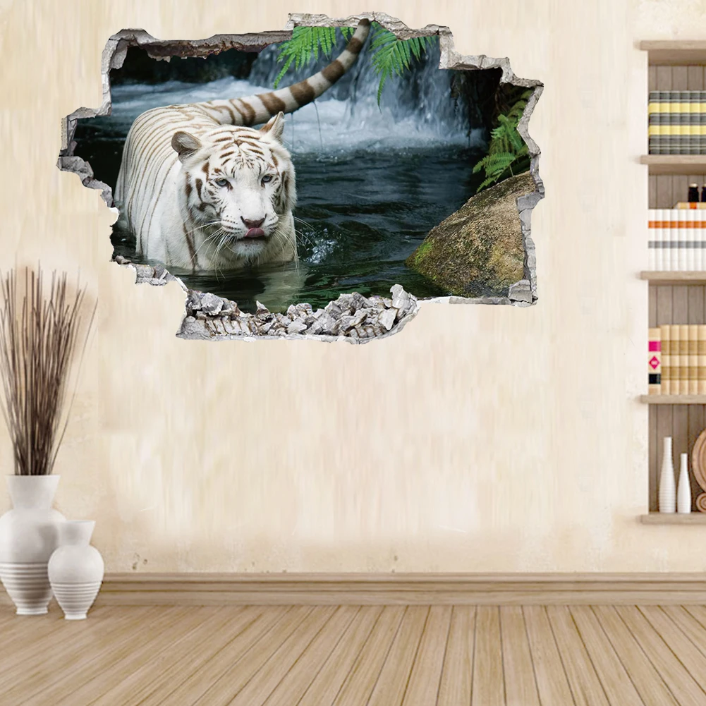 

3D Vivid Tiger Broken Creative New wall stickers living room bedroom background wall PVC decoration, art mural