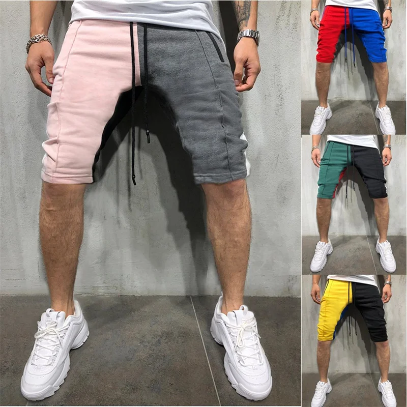 

2022 Hot Selling Men's Five Points Casual Colorblock Design Personalized Sports Pants Hip Hop Style Slim Men's Training Running