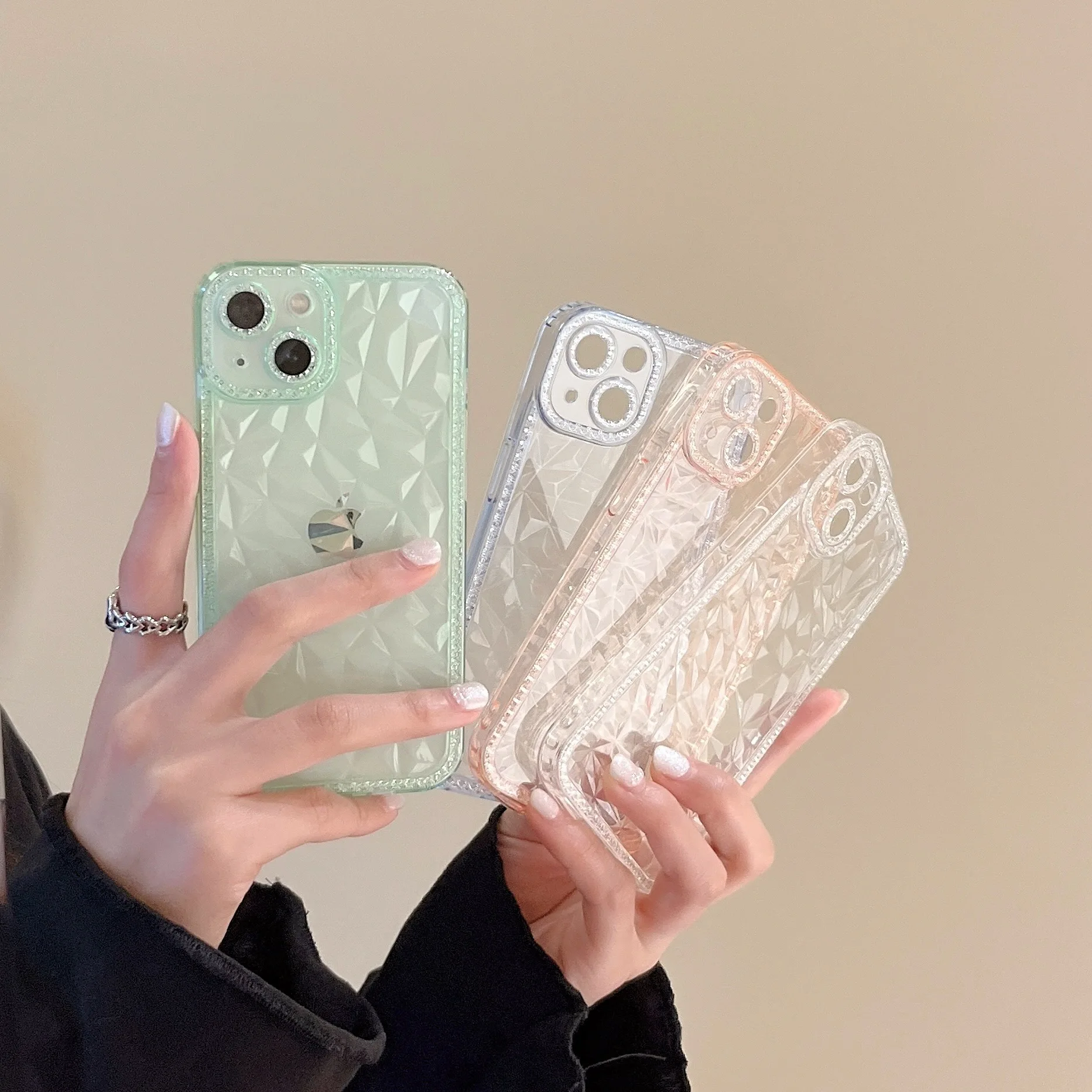 

10pcs Diamond Rhombic Pattern Transparent TPU Soft Phone Case for iPhone 14 13 12 11 Pro Max Plus X XS XR 8 7 Back Cover Shell