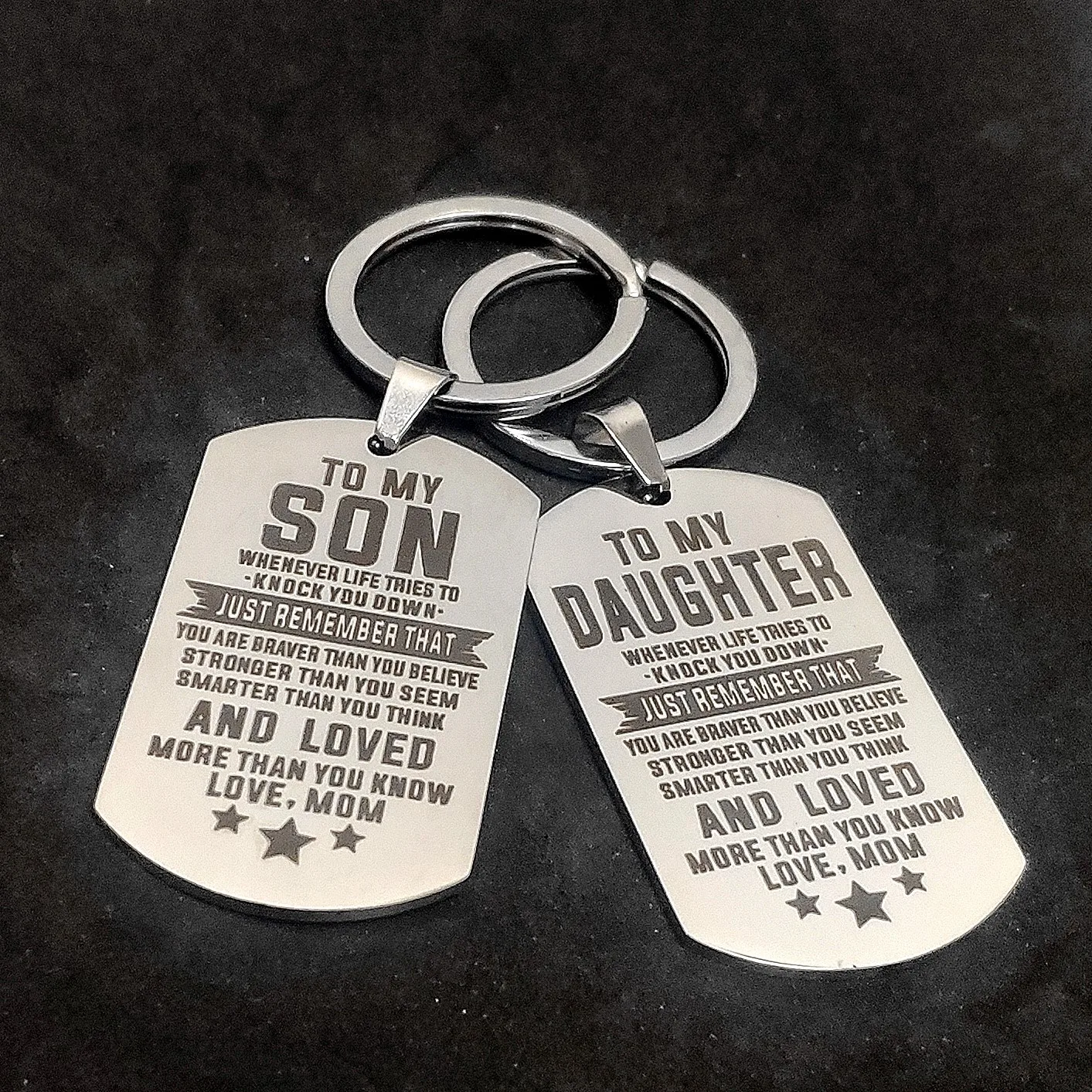 

Keyring Personality Keychain for Car Keys Kids TO MY SON DAUGHTER Birthday Stainless Steel Couple Gift Military Tag Creativity