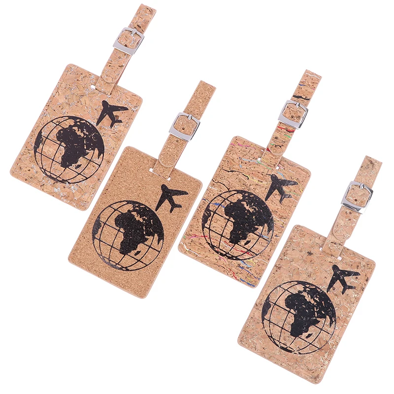 

1PC Wood Grain Earth Airplane Pattern Luggage Tags Leather Suitcase Name ID Address Holder Baggage Label Tags Travel Accessories
