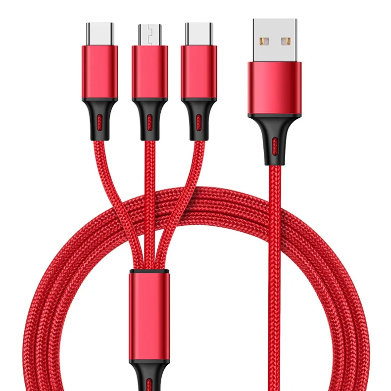 

3 in 1 USB Cable 2A Fast Charging USB C Cable for iPhone14 13 12 Pro Max Xiaomi 13 12 11 Huawei Samsung Mobile Phone Charge Cord