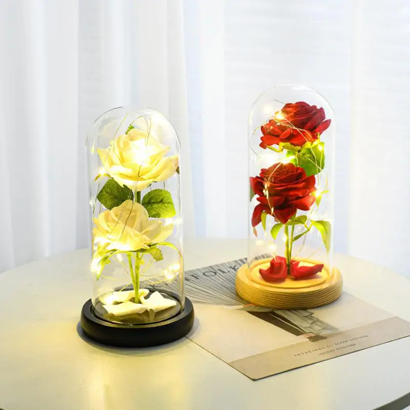 

Valentine's Day Christmas Creative Gift Glass Cover Rose Yongsheng Flower Gift Eternal Rose LED Light Tanabata Showcase