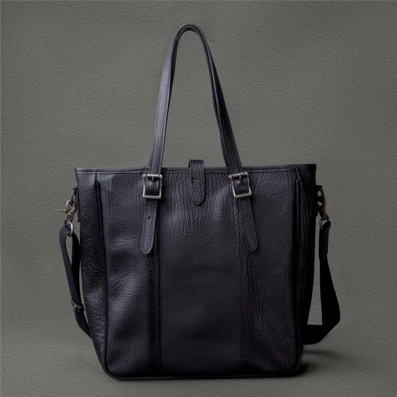 PNDME Vintage fashion high quality natural real leather men large capacity Tote bag outside organizer real cowhide crossbody bag