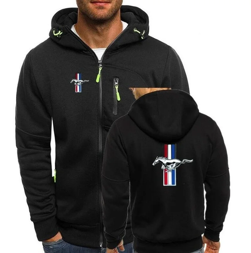 

2022For Mustang Hoodies Men Personality Zipper Sweatshirt Male Hoody Tracksuit Hip Hop Autumn Winter Warm Hoodie Bomber Jacket