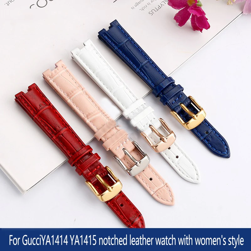 

Women's cowhide Watch Strap Matching For Gucci GC YA1414 YA1415 Genuine Leather Watch band Accessory Notched Bracelet 12mm 14mm