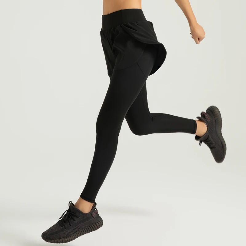 Брюки для йоги 2 в 1 одежда фитнеса и с карманами высокая талия спортивная