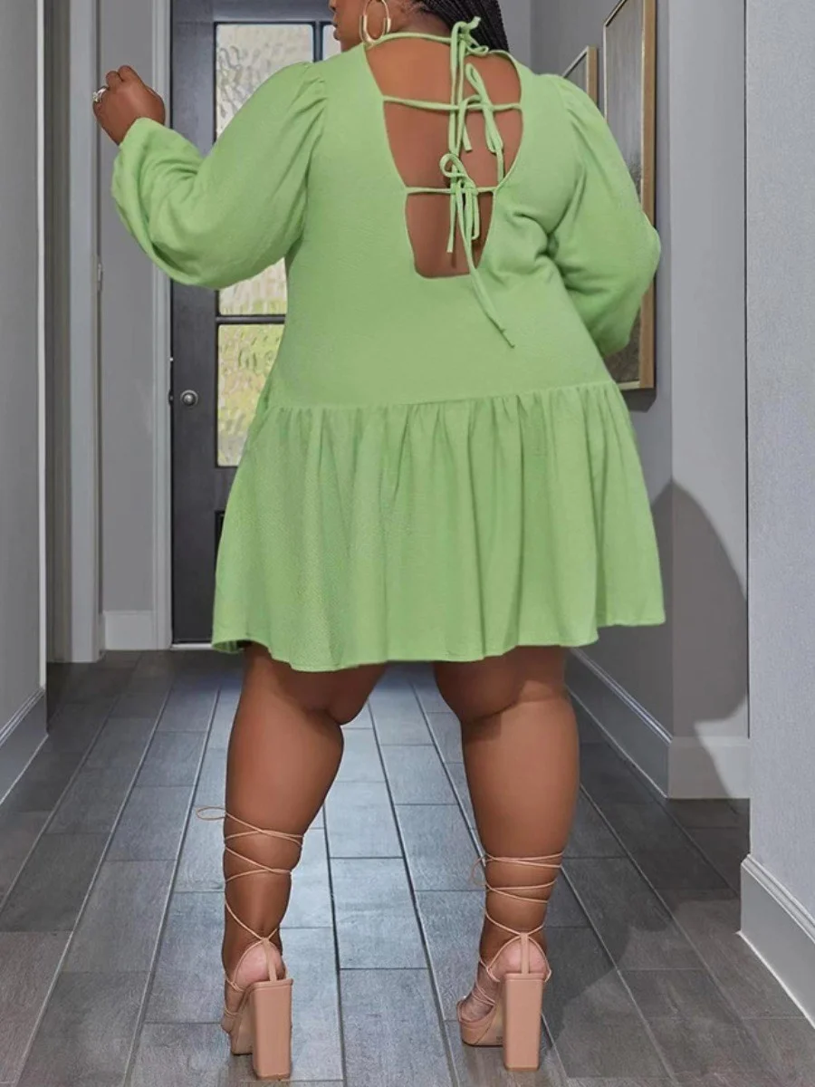 Plus Size Dress Ruffle Design a Line Dress Long Sleeve Home Loose Round Neck Ruffle Dress Elegant&romantic Wo 3xl 4xl 5xl 6xl