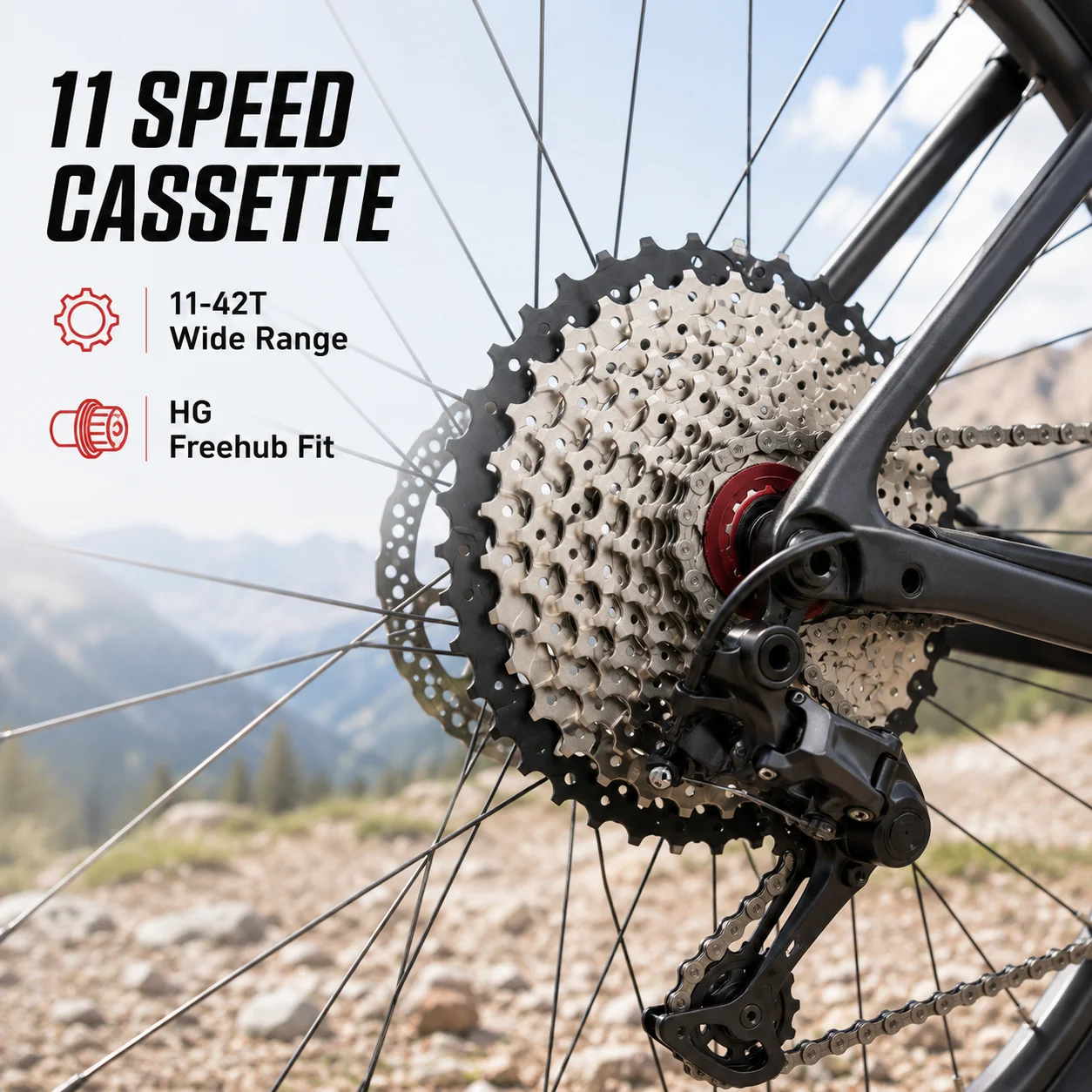 Фото Кассета BOLANY HG Freehub MTB 11 скоростей 11-42T с широким диапазоном передач и алюминиевым кронштейном для горного велосипеда №2