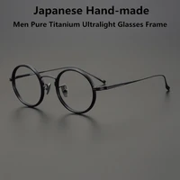 japanese handmade pure titanium glasses frame men retro round ultra light prescription eyeglasses women optical spectacles