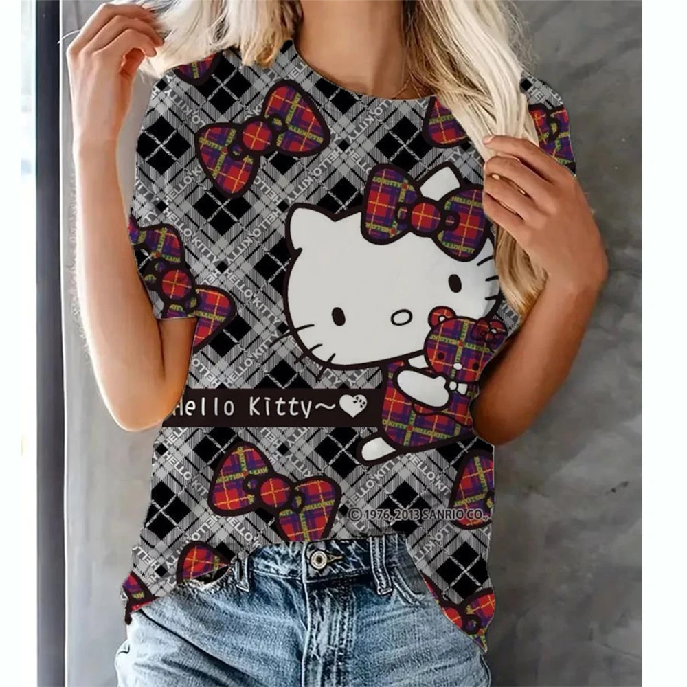 Топы Hello Kitty трендовая одежда женские футболки модная уличная футболка с коротким