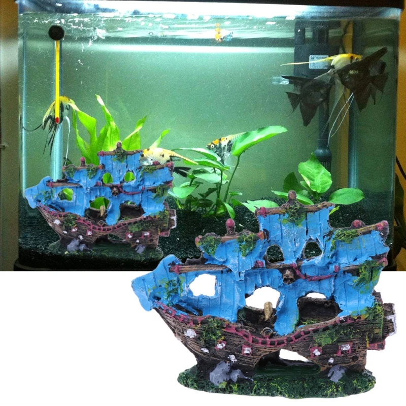 

T5EB Industrial Fish for Tank Decoration Resin Aquarium Ornament Aquatic Pets Shelter Sailing Boat Betta Fish Hiding Spot