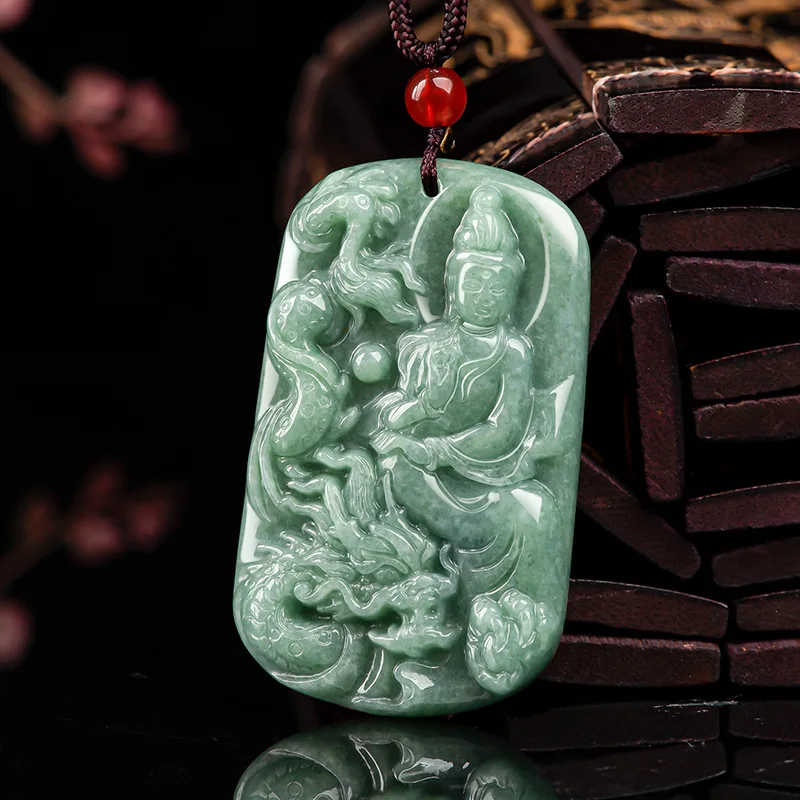

Burmese Jade Guanyin Pendant Gift Natural Green Jadeite Emerald Jewelry Choker Fashion Necklace Stone Charm Talismans Vintage