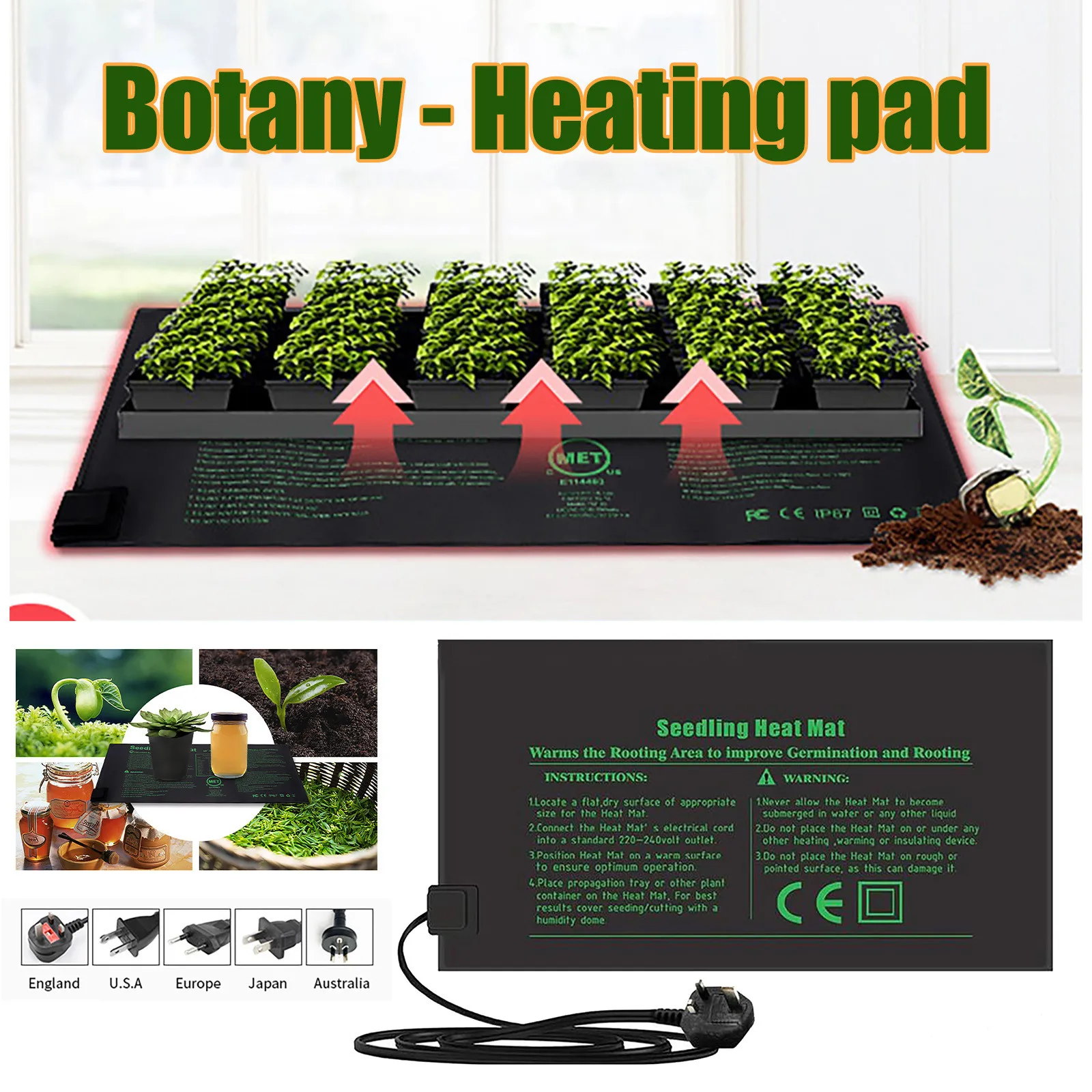 

52x24cm Eu/us Plug Seedling Heat Mat Waterproof Plant Seed Germination Propagation Clone Starter Warm Pad Mat Garden Supplies