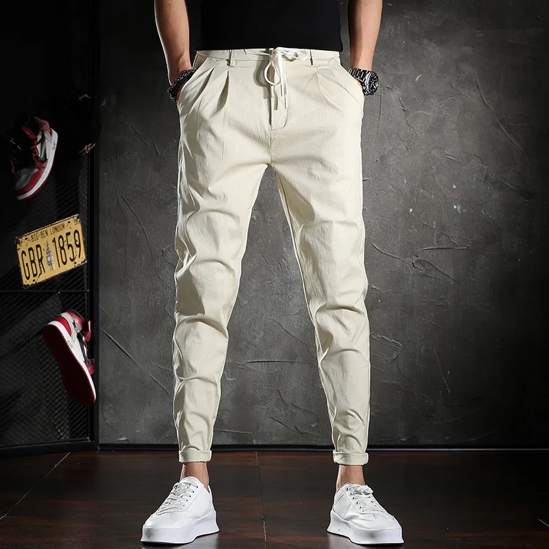 

Мужские повседневные брюки на завязках, легкие облегающие брюки в Корейском стиле, лето 2022