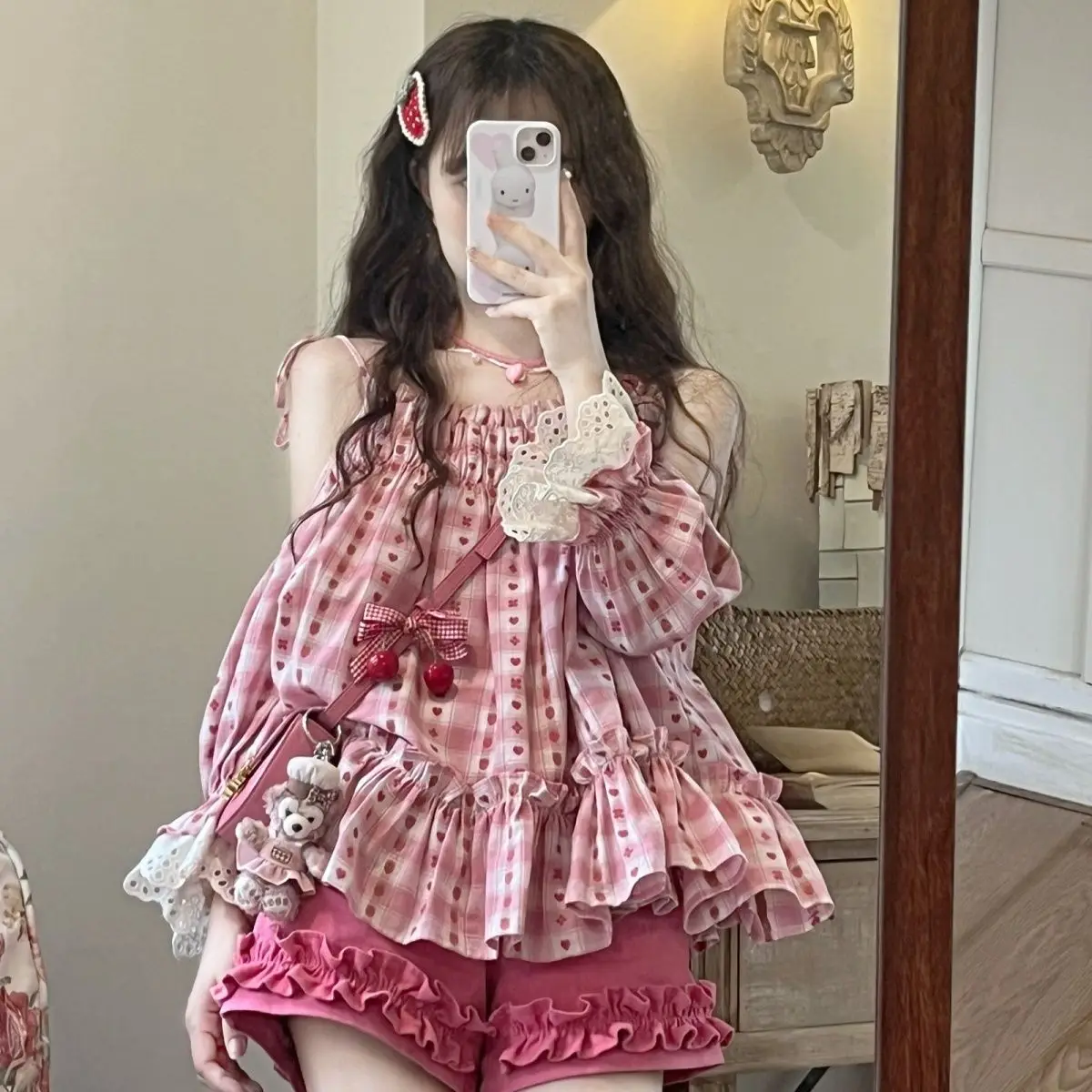 

Women Strapless Top Folds Print Kawaii Sweet Sexy Casual Cozy Chic Design Basic Korean Style Ulzzang Ins Summer New Long Sleeve