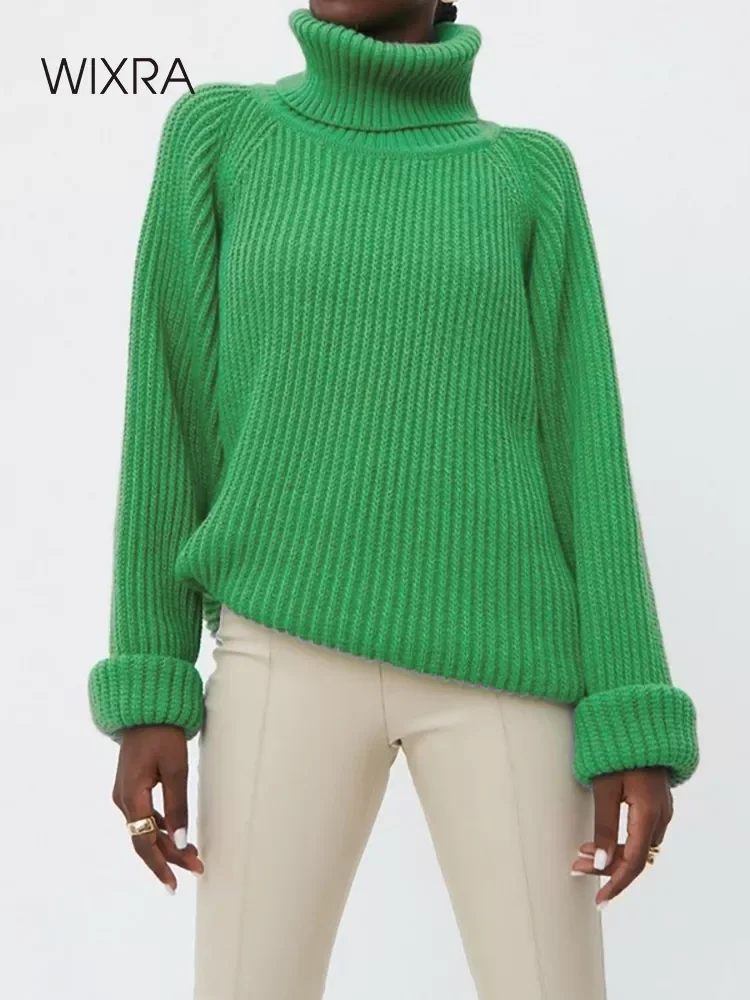 

Wixra Women Basic Turtleneck Sweater Warm Thick Loose Pullovers Bright Color Jumper Hot Casual Tops 2021 Autumn Winter