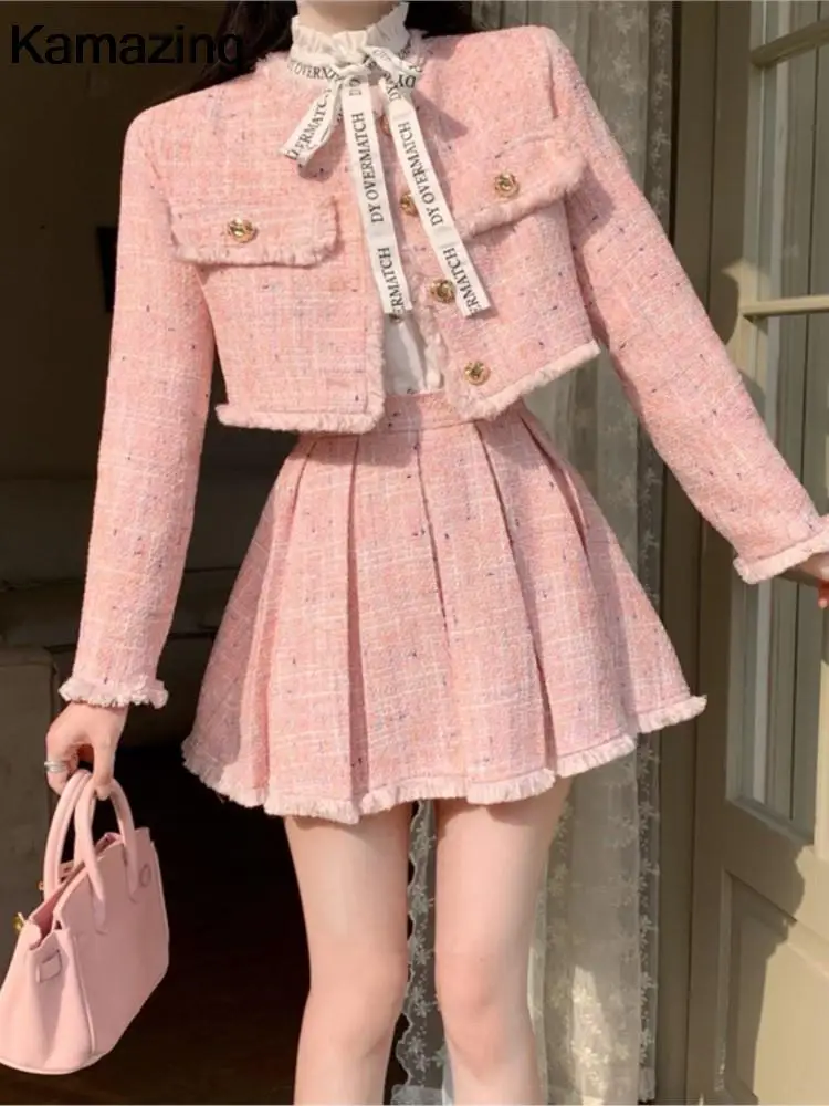 Женский твидовый костюм с бахромой дизайнерский из двух предметов короткая