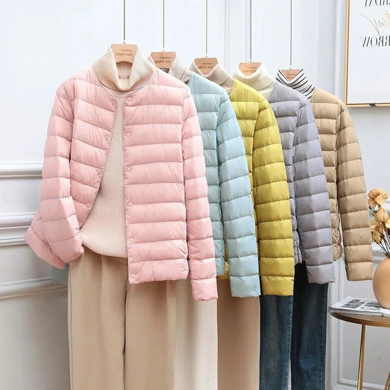 

Women Spring Jacket 2023 New Arrival Korean Slim Fit Warm Liner Down Coat Ultralight Collarless Female 90% White Duck Down Parka