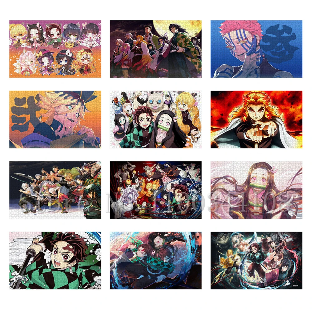 

300/500/1000Pcs Japan Anime Demon Slayer Puzzles for Adults Child Kimetsu No Yaiba Jigsaw Puzzle Assembling Educational Toys