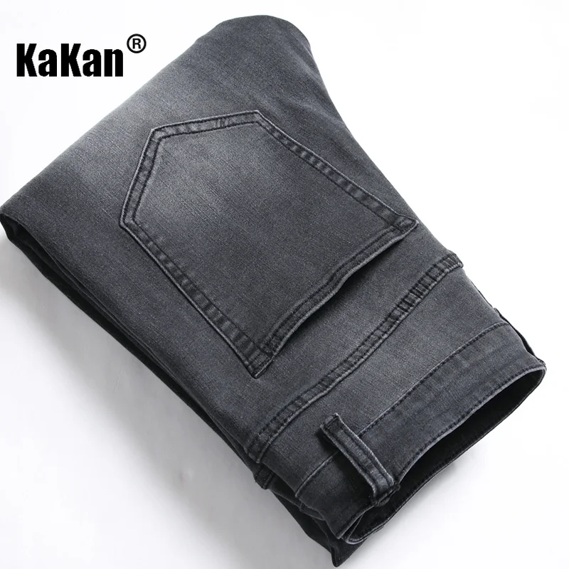 Kakan - New Distressed Trendy Personalized Black Jeans for Men, Slim Fit Straight Mid Waist Long Jeans K19-8832