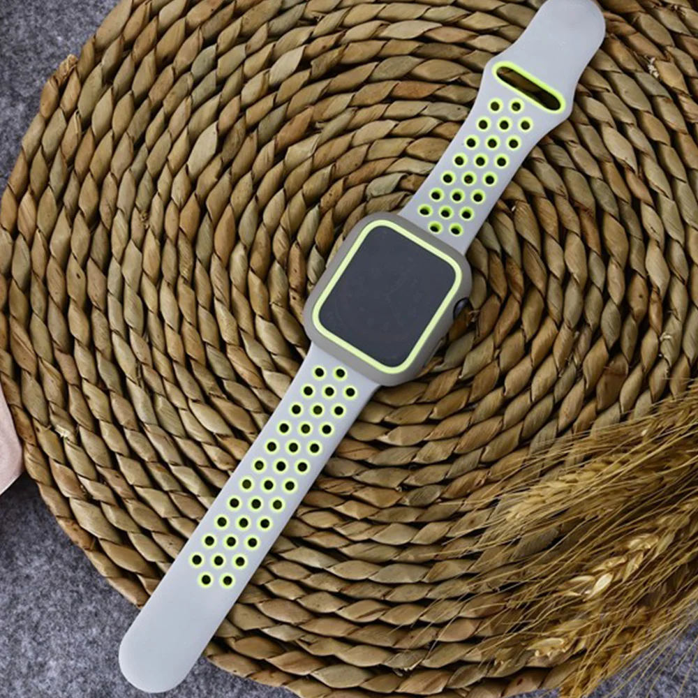 Ремешок и чехол для Apple Watch Band 44 мм 40 силиконовый бампер браслет iWatch 42 38 series 4 3 5 SE 6 |
