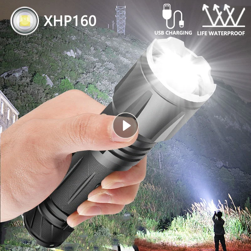 

Xhp160 Tactical Flashlight Strong Light Torches Type-C Rechargeable Aluminum Alloy Zoom Strong Light Flashlight Portable Lights